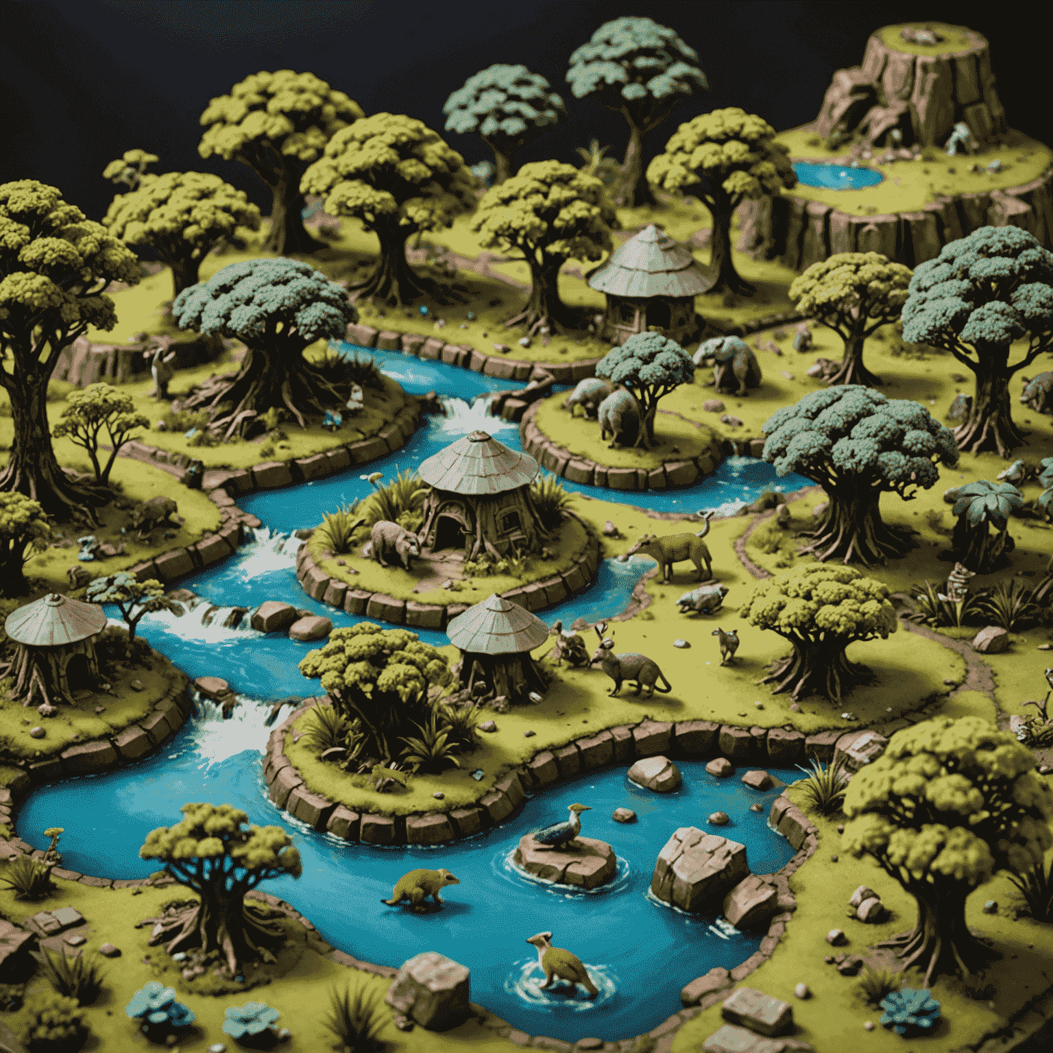 A diverse collection of intricately painted miniatures for popular board games, showcasing Australian themes such as native wildlife and landscapes